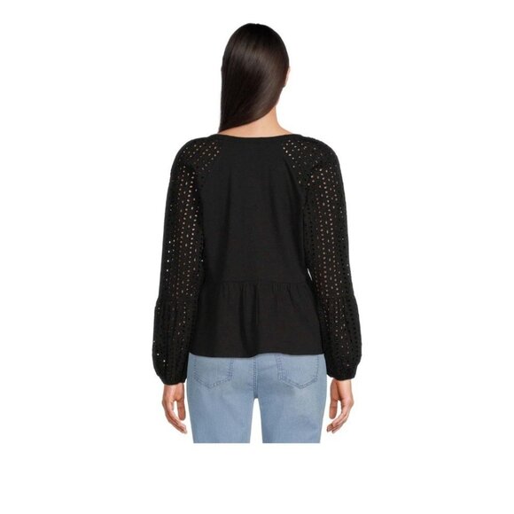 Time and Tru Womens 3XL XXXL Black Eyelet Long Sleeve Peplum Top NWT - Picture 3 of 5